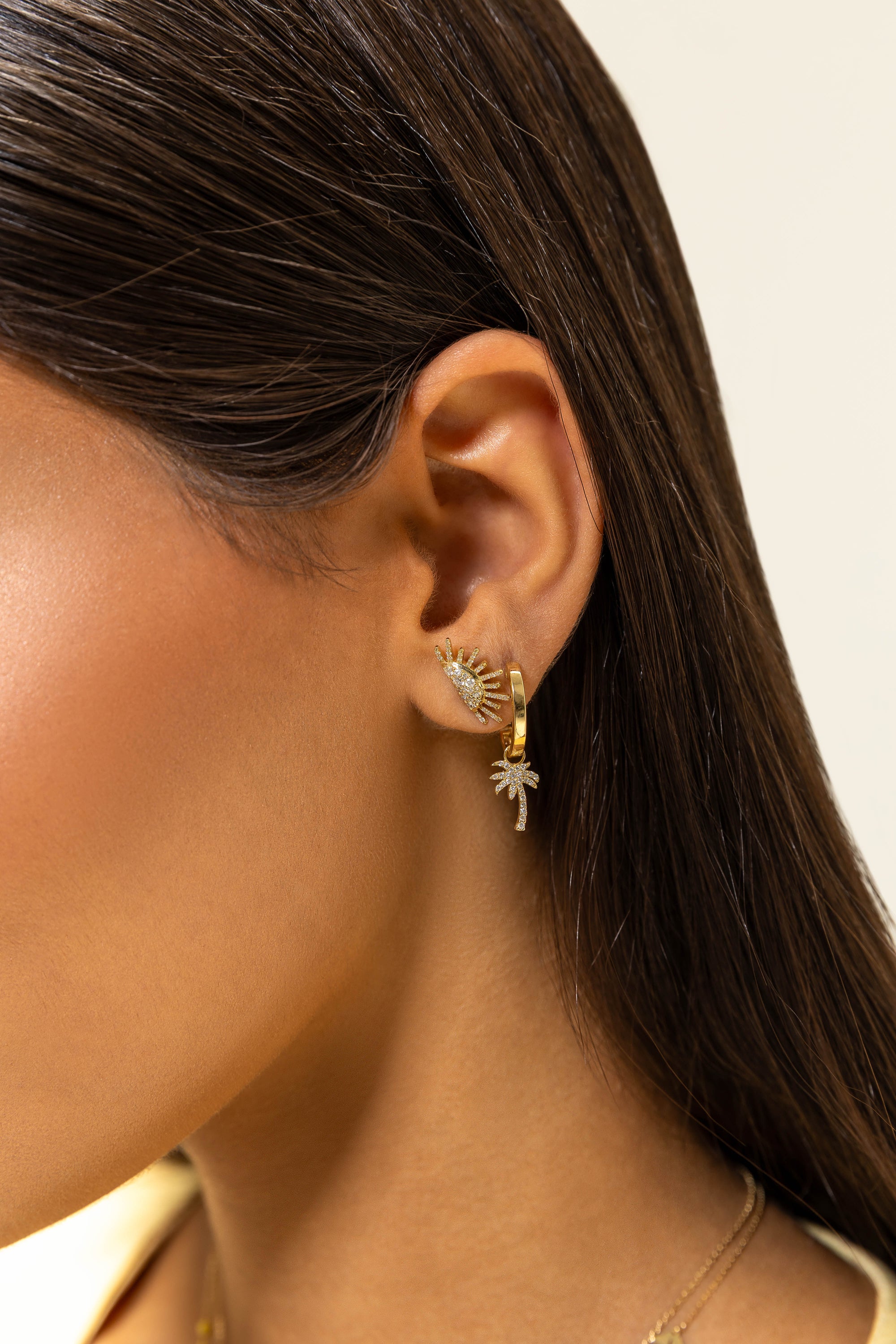 Pimp My Plain Creole Enamel Palm Tree Diamonds Mono Earring
