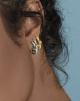 Tiny Mono Diamond Enamel Moon Charm Earring (single)