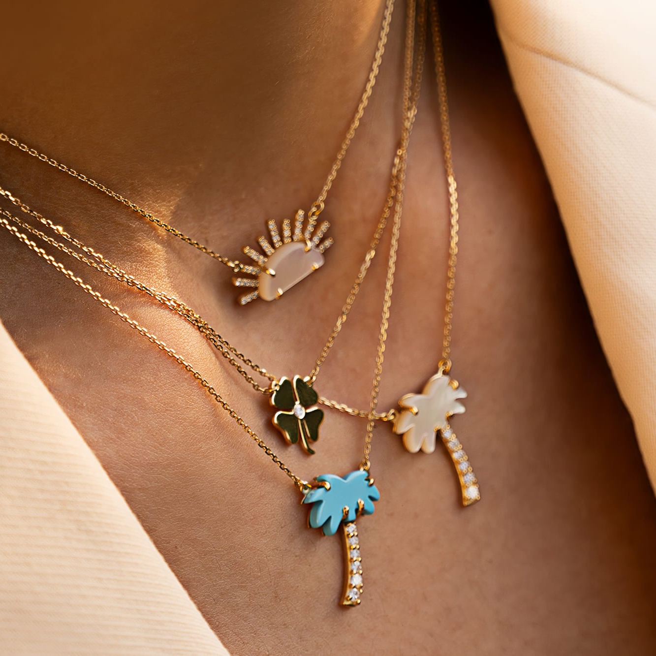Realistic Palm Tree Diamond Necklace