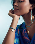 Semi Precious Stones With Outline Tiny Charms Necklace In Turquoise