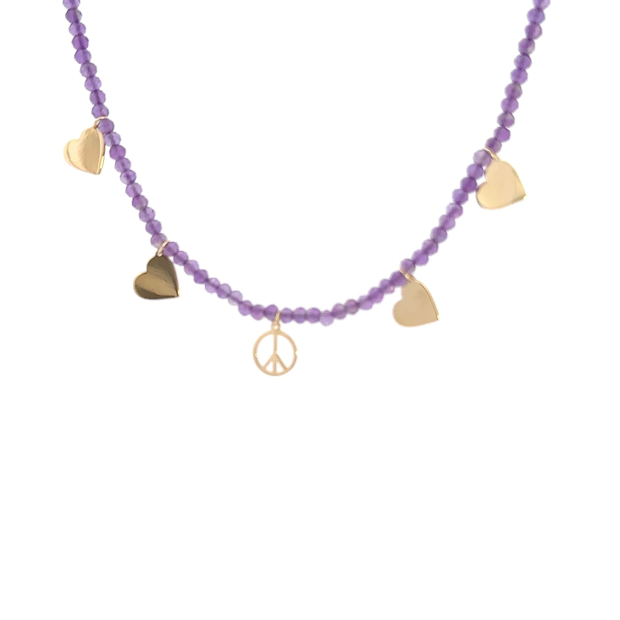 The Peace & Love One- Semi-precious Amethyst (hearts & Peace) Necklace