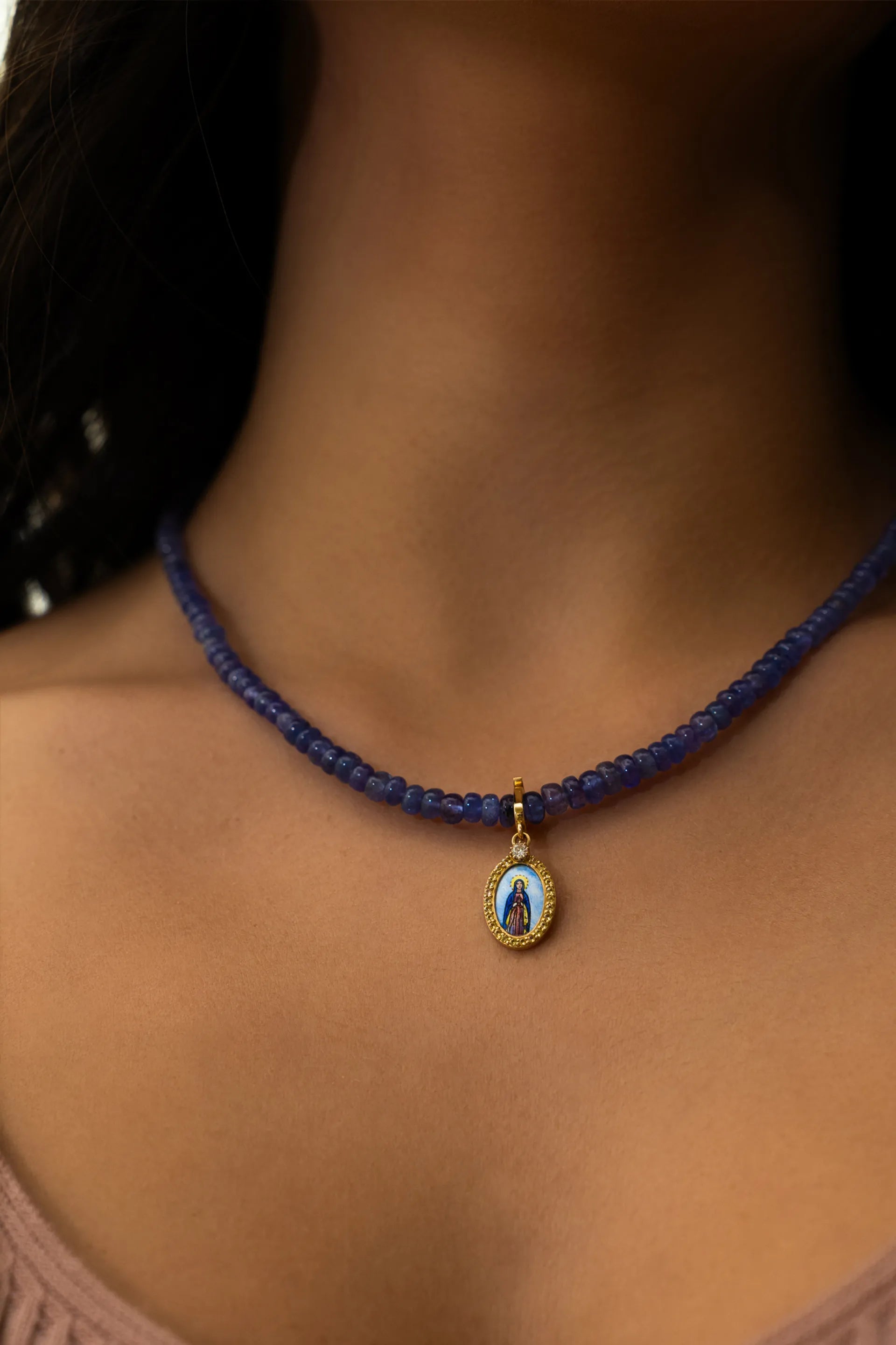 Rondelles Tanzanite Semi Precious Stones Necklace