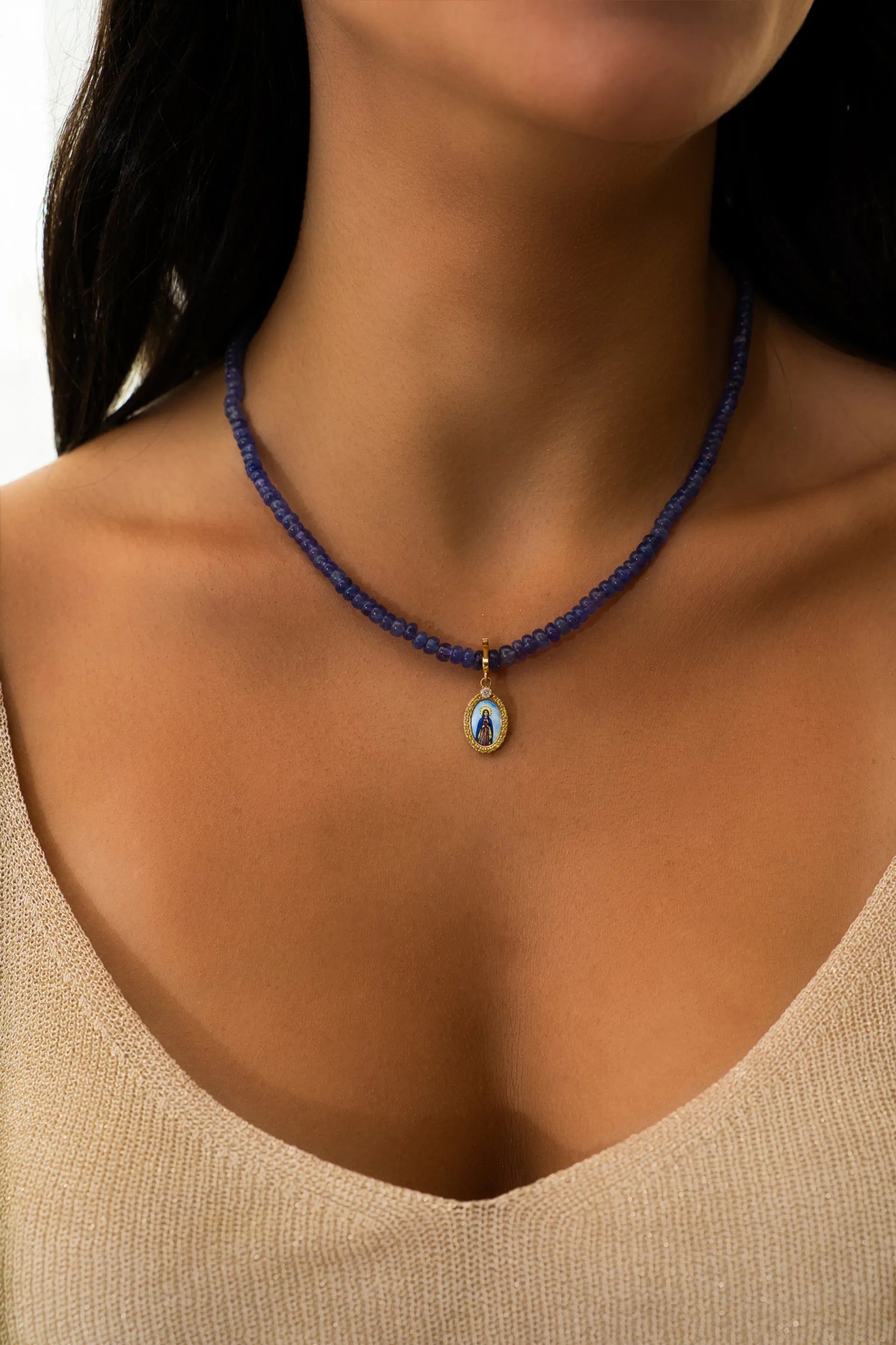 Rondelles Tanzanite Semi Precious Stones Necklace