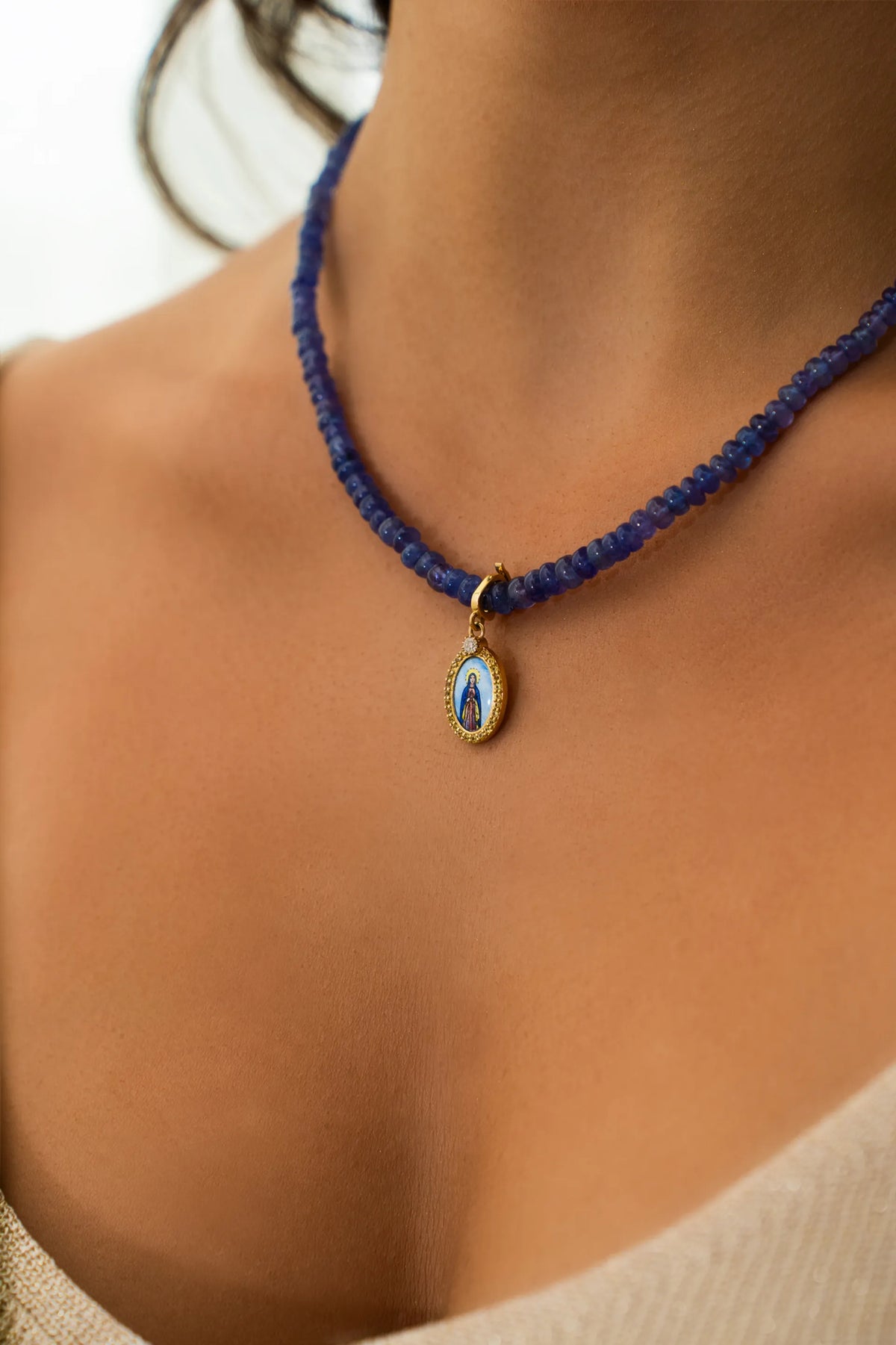 Rondelles Tanzanite Semi Precious Stones Necklace