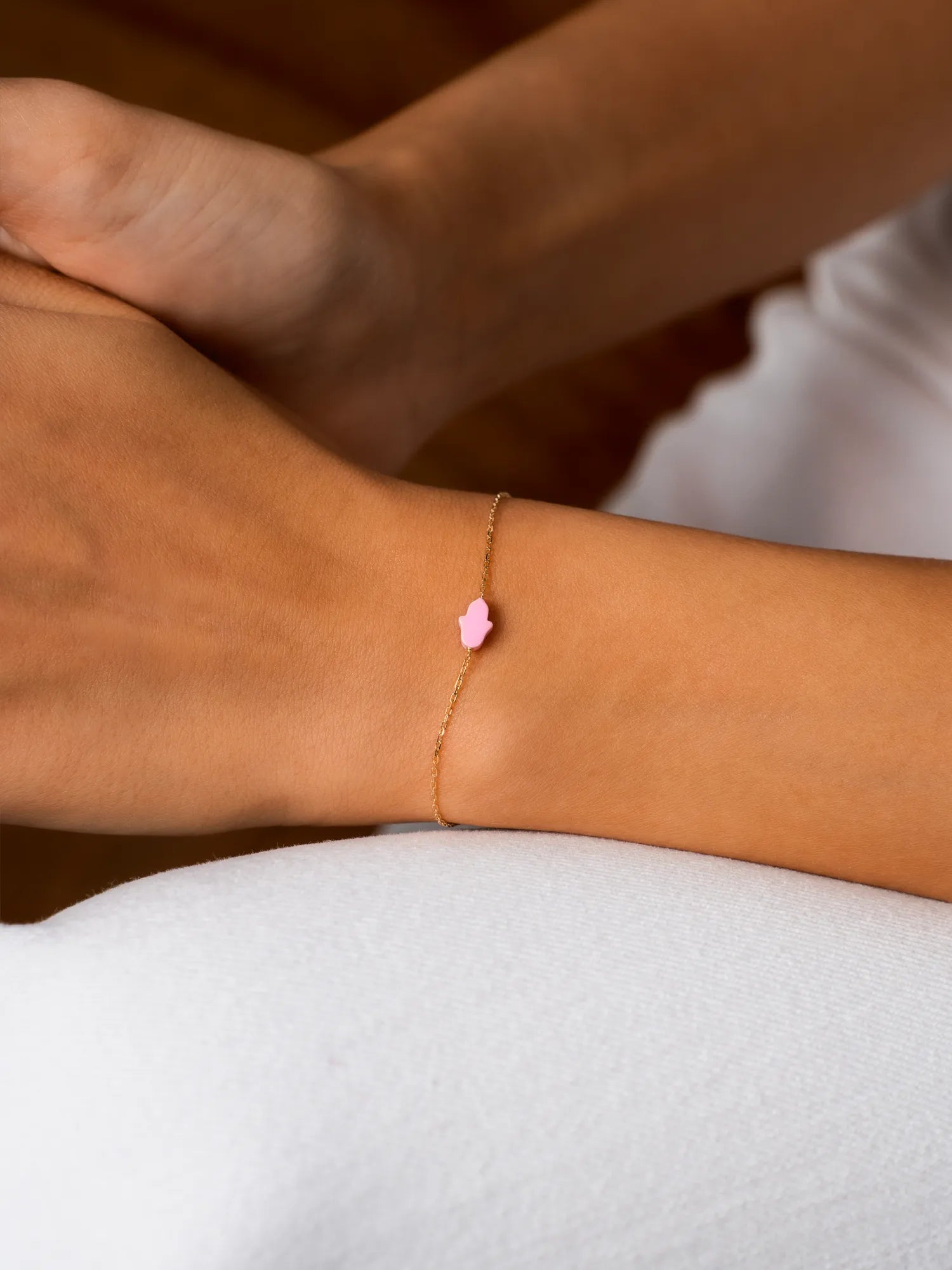 Simple Bracelet with tiny hand of fatima stone
