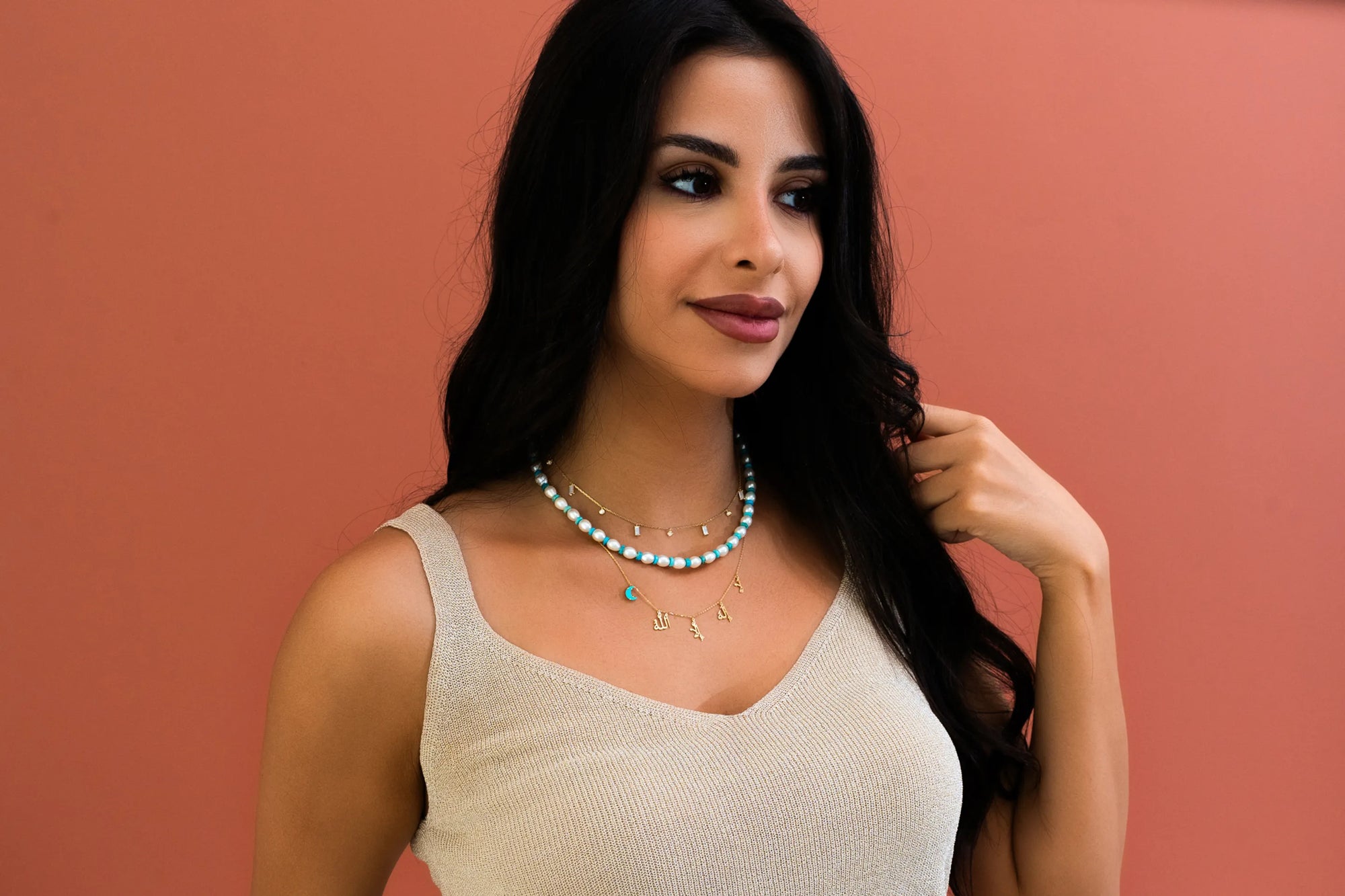 Pearl &amp; Rondelles Semi Precious Stones Necklace