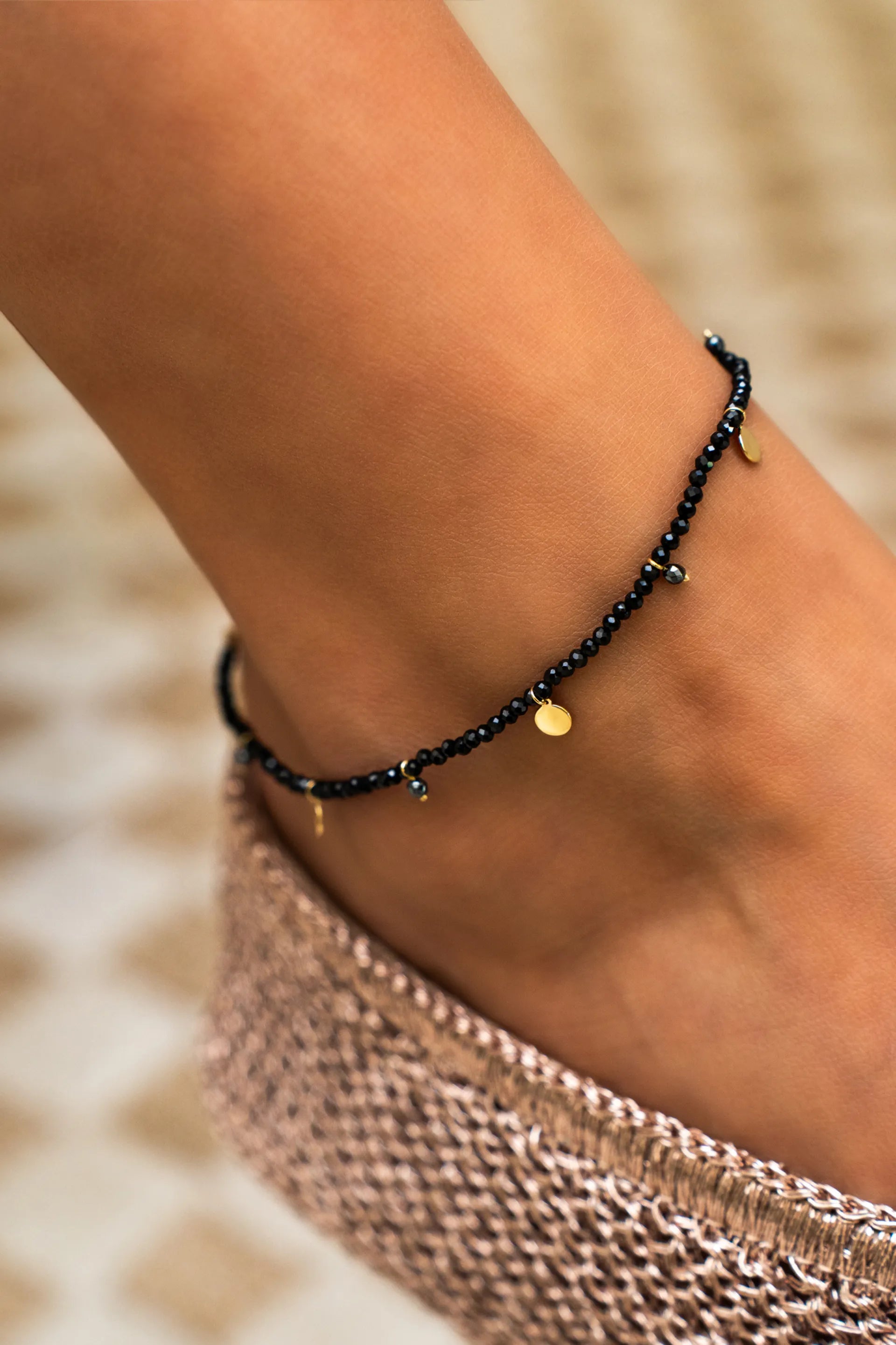 Semi Pecious Pompom Coin Anklet