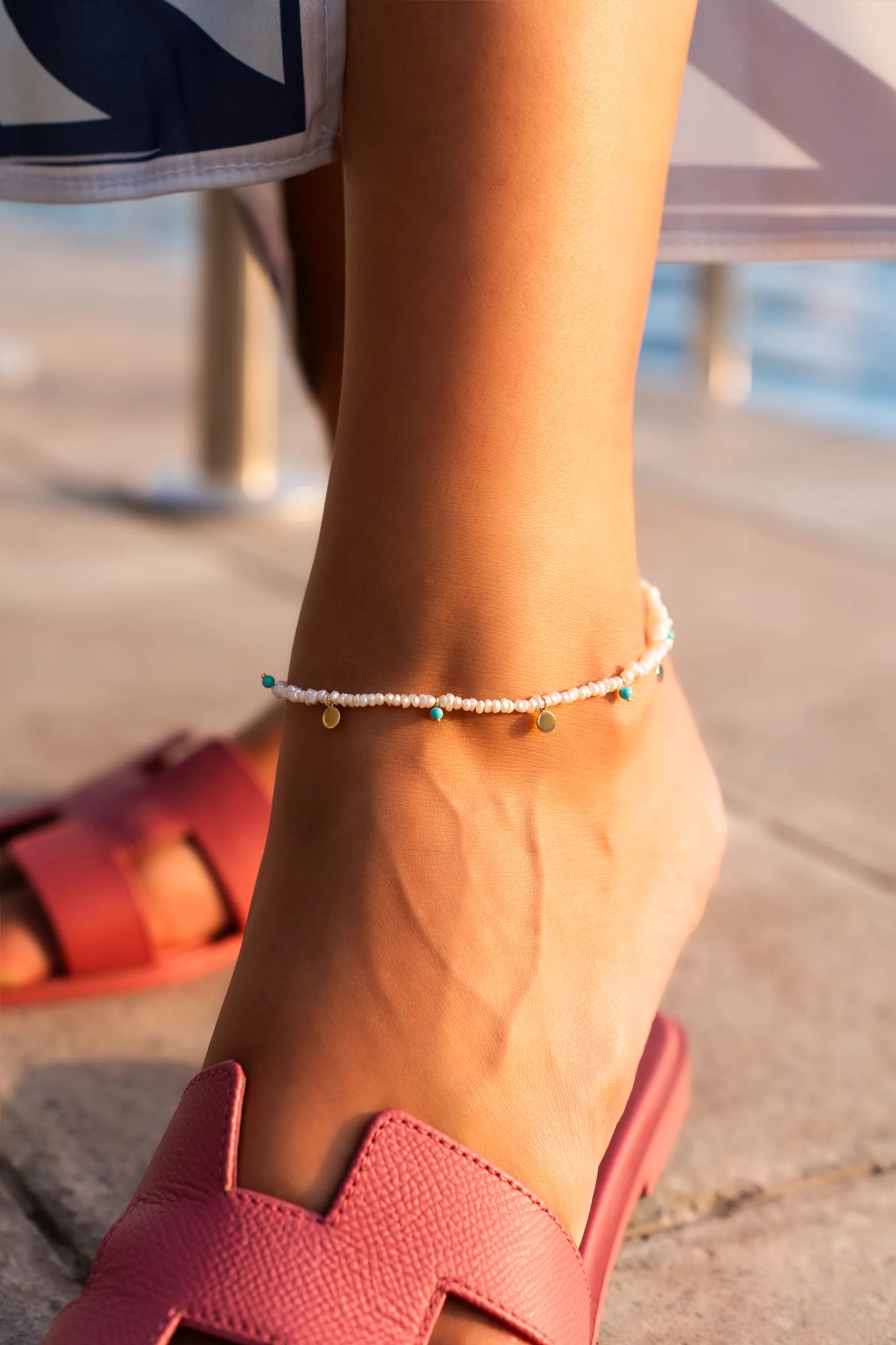 Semi Pecious Pompom Coin Anklet