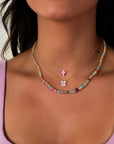 Cord Thread with Lucky Coss Stone Silver Clasp Necklace - Kids